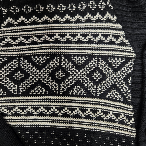 Chaps Black White Fair Isle Cowl Neck Button Up Cardigan Sweater Size Large - Picture 5 of 9